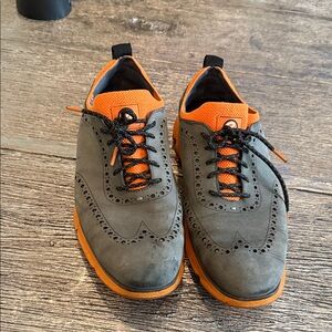 Cole Haan Men's Orange & Gray Wingtip Shoes size 12 Zero grand some wear as pic